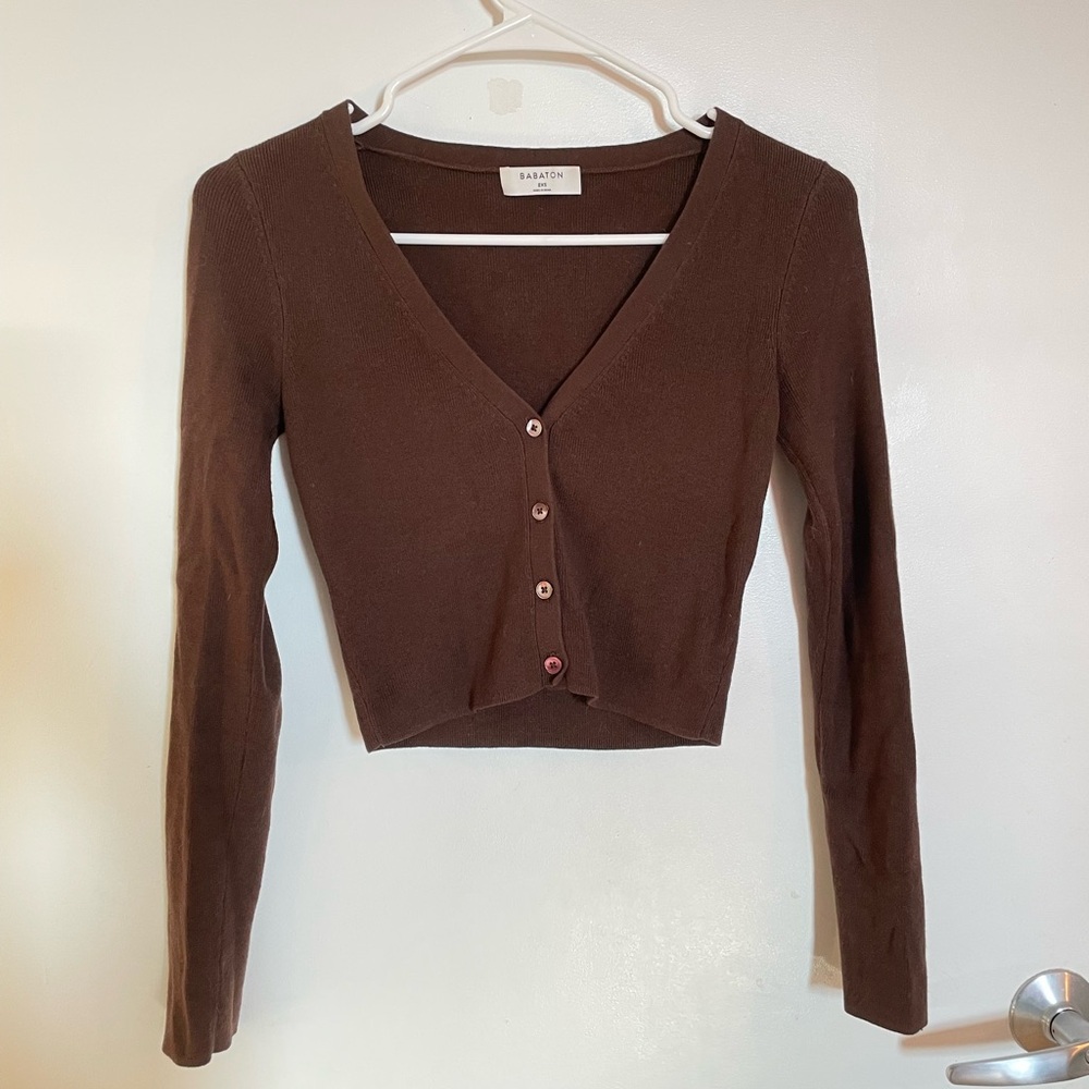 Aritzia Babaton Brown V-Neck Button-Up Sweater